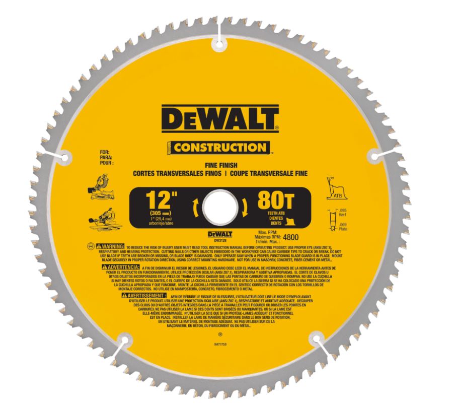 DeWalt 12" 60 TPI CARBIDE SAW BLADE