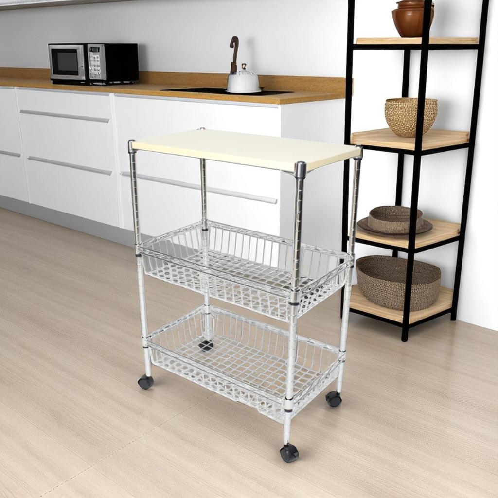 Royal Homes Mobile Shelving Cart - 600*350*850 mm - Chrome