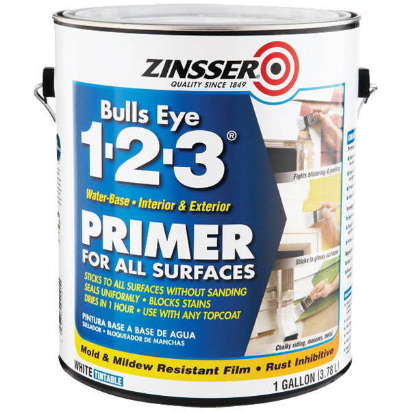 Zinsser Bulls Eye 1-2-3 Water-Base Interior/Exterior Stain Blocking Primer, White, 1 Gal