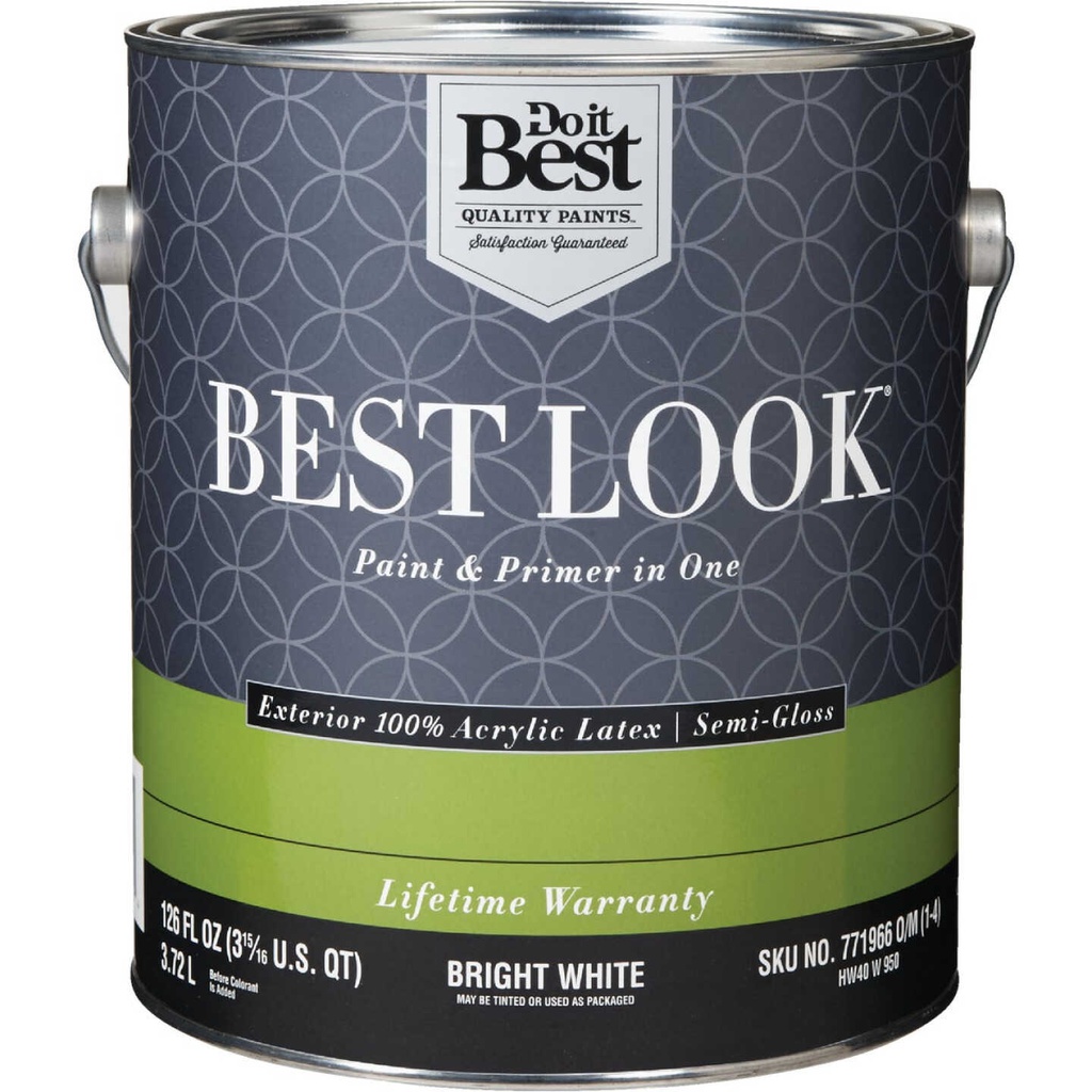 ****Best Look 100% Acrylic Latex Paint &amp; Primer In One Semi-Gloss Exterior House Paint, Bright White, 1 Gal.