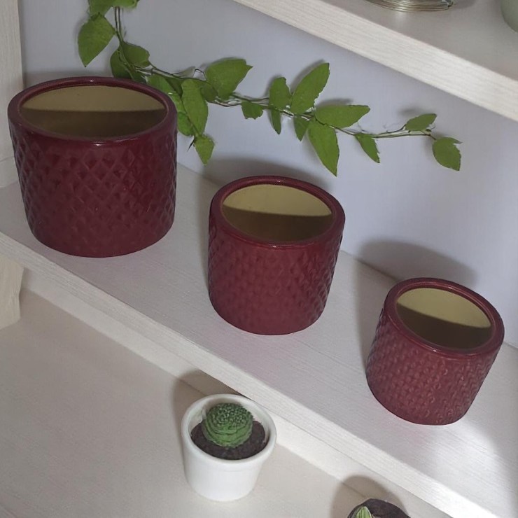 ****Classy Homes Ceramic Plant Pots Mauve 3 Piece Set