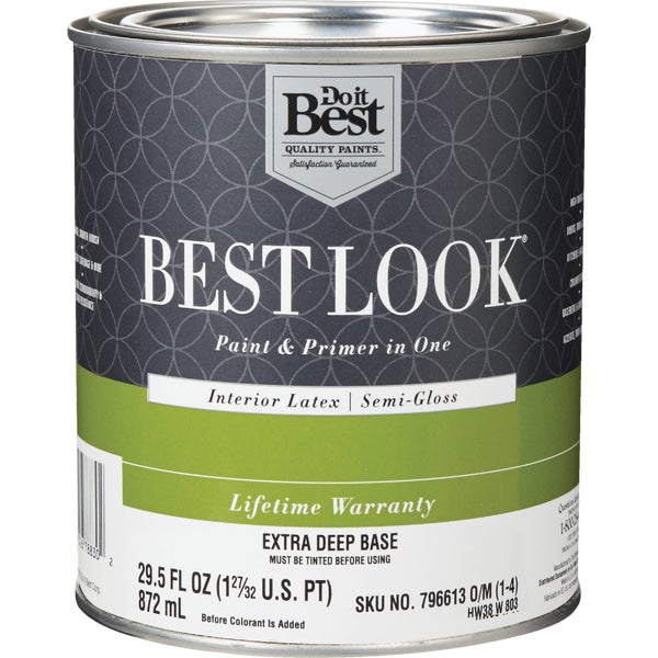 ****Best Look Latex Premium Paint &amp; Primer In One Semi-Gloss Interior Wall Paint, Extra Deep Base, 1 Qt.