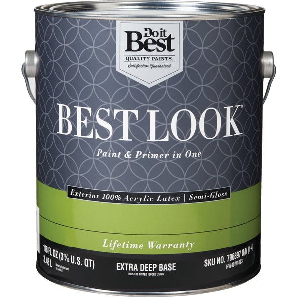 ****Best Look 100% Acrylic Latex Premium Paint &amp; Primer In One Semi-Gloss Exterior House Paint, Extra Deep Base, 1 Gal.