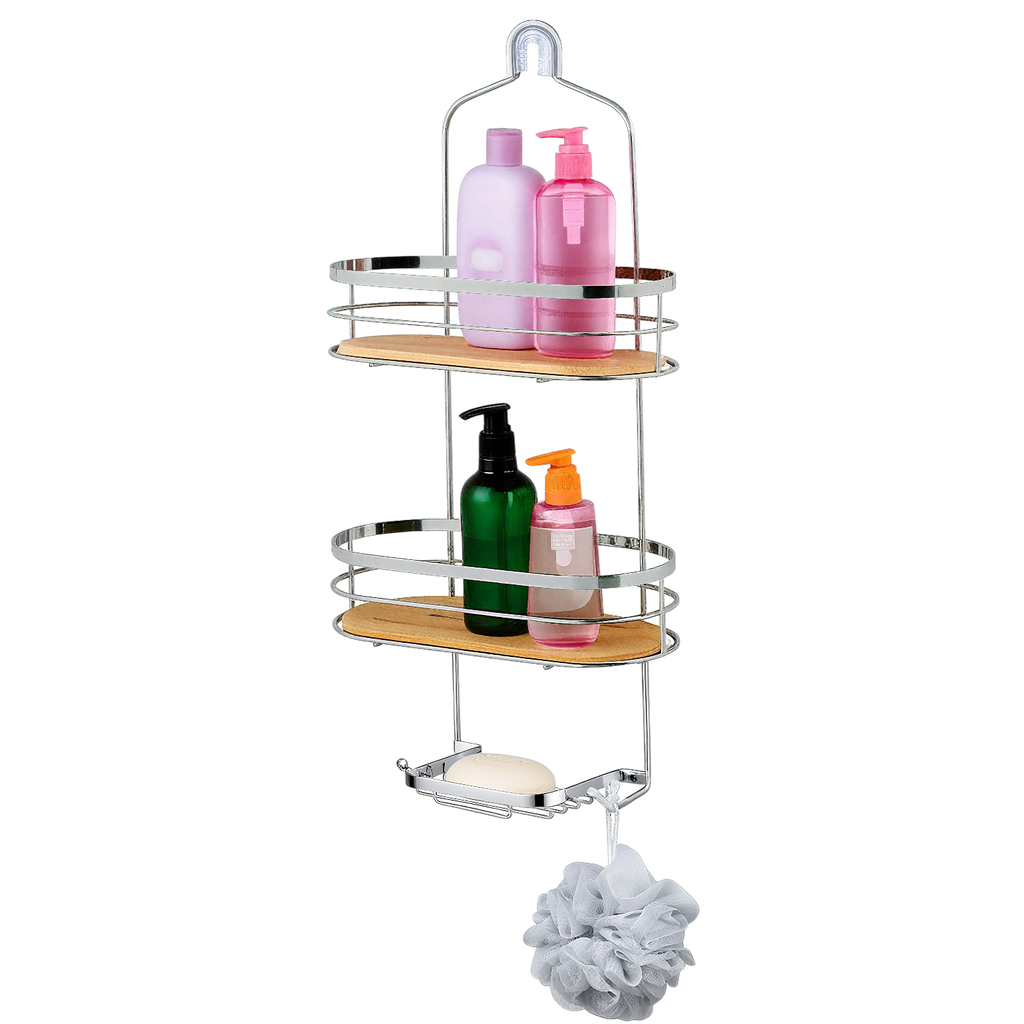 Royal Homes Shower Caddy Bamboo, Chrome