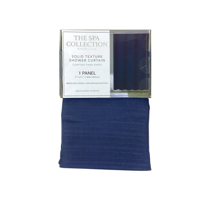 Spa Collection Solid Shower Curtain with Hooks, Navy