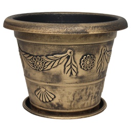 [RH3104G/ZY-132 / RH3104G / HHGD-FWPT-01005] Royal Homes Flower Pot with Saucer 17x13 In., Gold/ Silver/ Copper