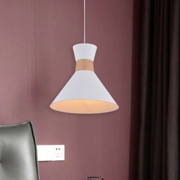[D8624H-WH / 8624H-WH RHPL24830] ****Royal Homes Pendant Light E27 40W White &amp; Wood Finish