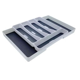 [723-02497] Life Art 7-Section Expandable Cutlery Tray/ Drawer Organizer, White/ Grey