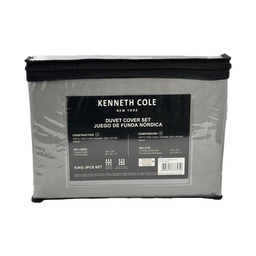 [KCBI2022114SL] ****Kenneth Cole King 400TC Duvet Cover Set, Silver - 100% Cotton, 3Pc
