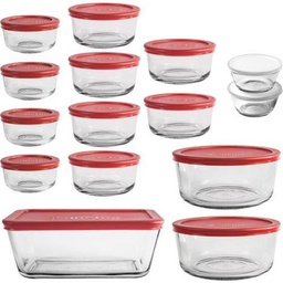 [13386L20 / 13386L24] Anchor Hocking 30pc Glass Food Storage Set with Cherry Red Lids
